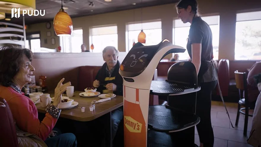 bellabot helping waitress at dennys