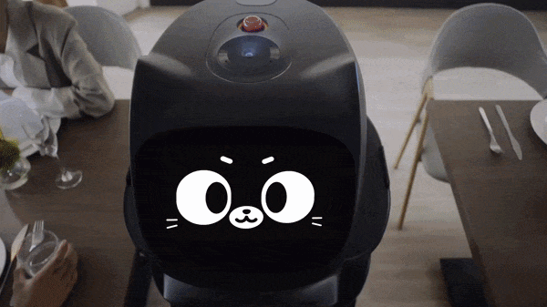 bellabot taking food to a table and walking infront of people